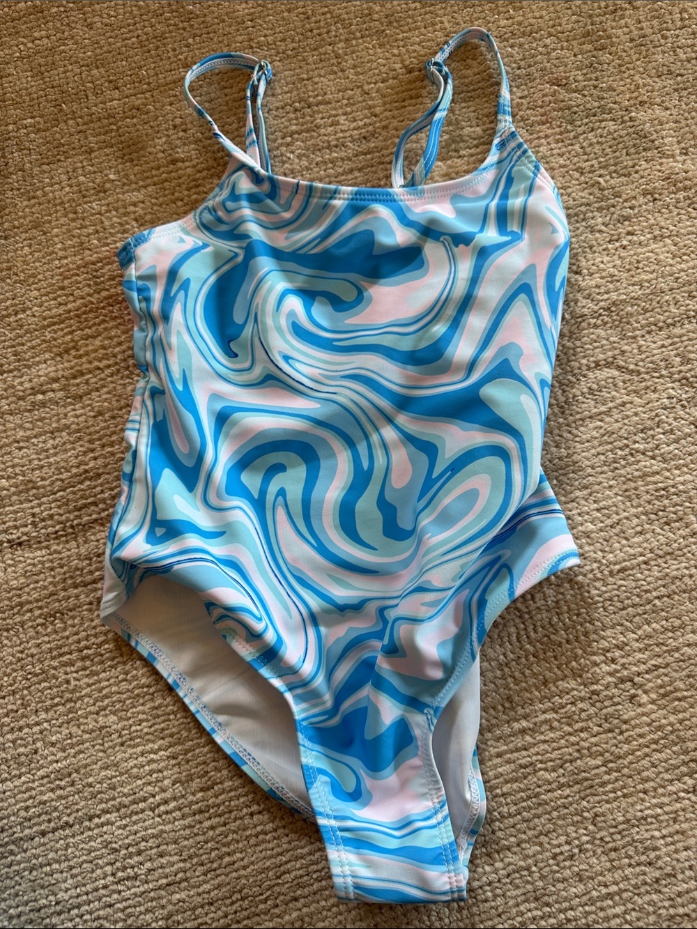 Kids One-Piece Swimsuit in Blue & Pink Swirl